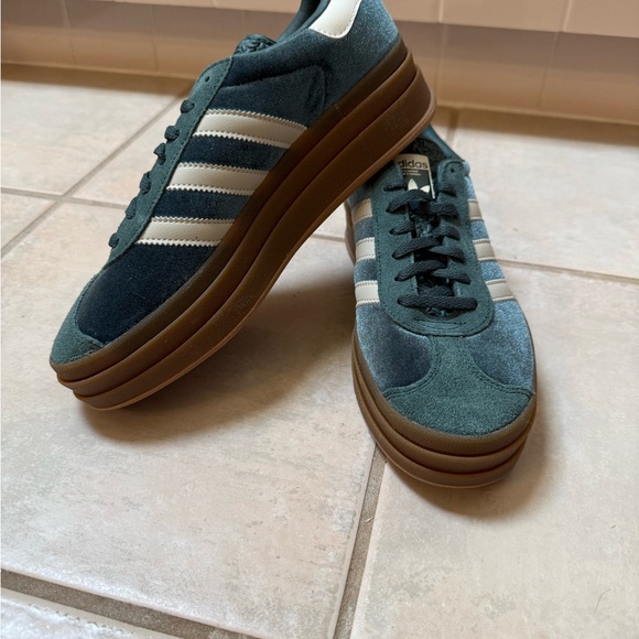 adidas Women’s Platform Suede Sneakers in Teal, White and Brown - Picture 7 of 11